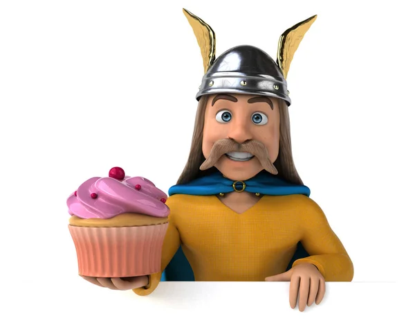 Rolig Tecknad Figur Med Cupcake Illustration — Stockfoto