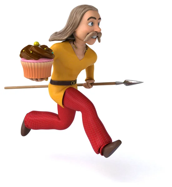 Spaß Cartoon Figur Mit Cupcake Illustration — Stockfoto