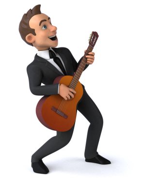 Gitar - 3d çizim ile eğlenceli çizgi film karakteri