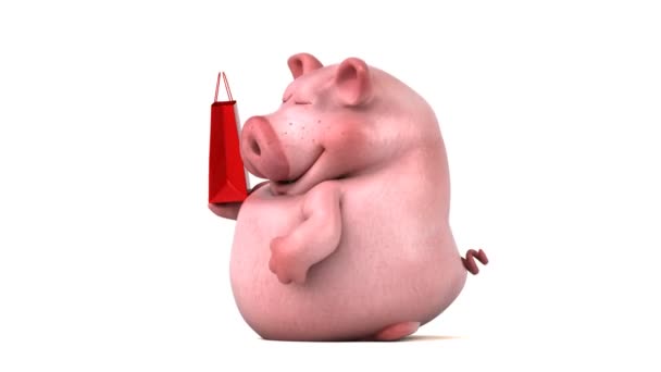可笑的小猪与包 — 图库视频影像