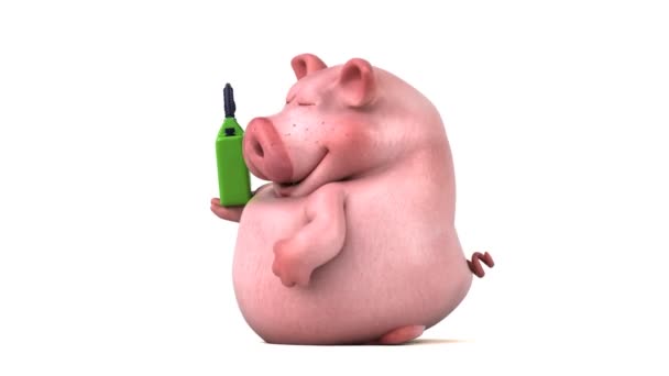 Смішна Свиня Тримає Олію Анімація — стокове відео