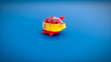 İspanya bayrağı ile Piggy banka - 3d animasyon  