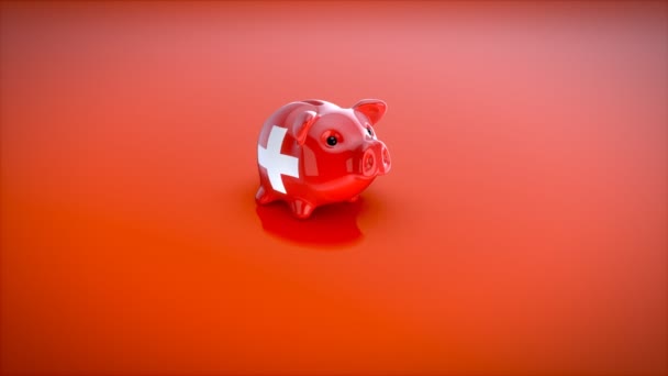 Sparschwein Mit Schweizer Flagge Animation — Stockvideo