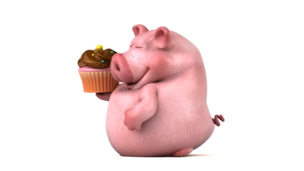 Lustige Schweine Halten Cupcake Animation — Stockvideo