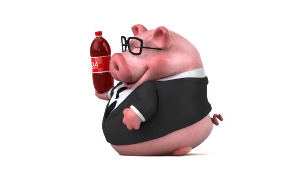 Postać Kreskówki Świnia Animacji Soda — Wideo stockowe