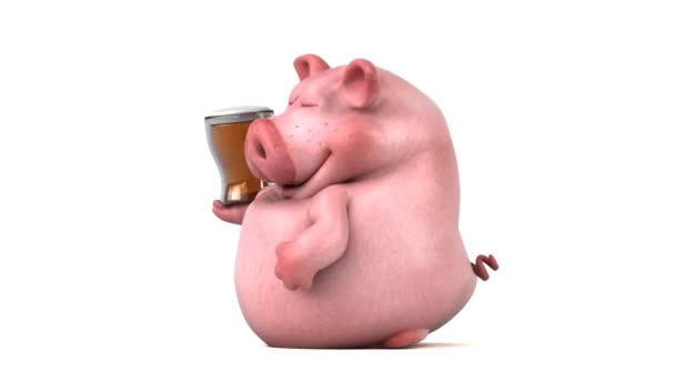 猪的卡通人物拿着啤酒 — 图库视频影像