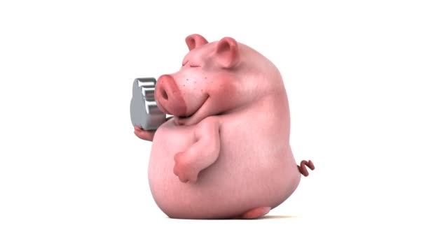 Lustiges Schwein Mit Wolkenzeichen Animation — Stockvideo