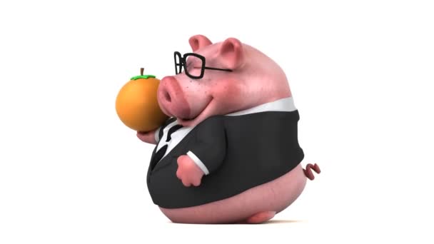 Schwein Zeichentrickfigur Mit Orange Animation — Stockvideo