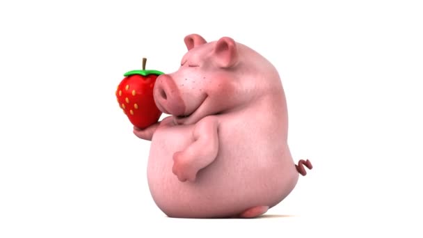 可笑的小猪 拿着草莓 — 图库视频影像