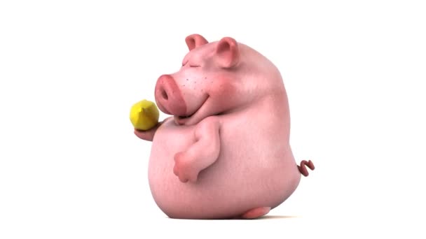 バナナ アニメーションを保持している面白い豚 — ストック動画