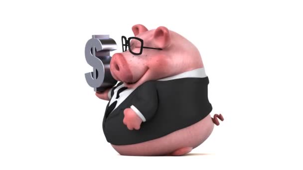 Personagem Cartoon Porco Com Dólar Animação — Vídeo de Stock