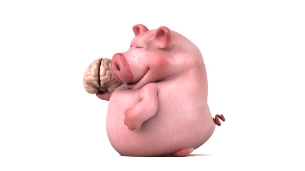 Cerdo Divertido Sosteniendo Cerebro Animación — Vídeo de stock