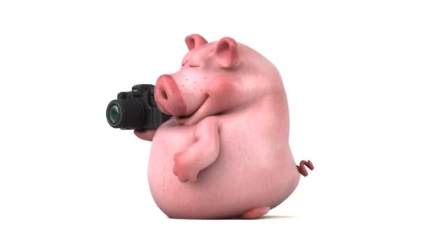 Drôle Cochon Dessin Animé Tenant Appareil Photo Animation — Video