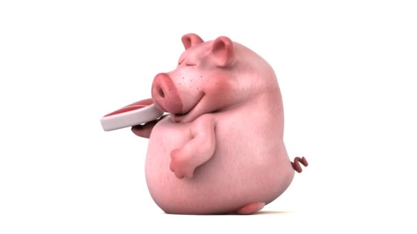 Pig Cartoon Character Holding Meat Animation — Stok Video