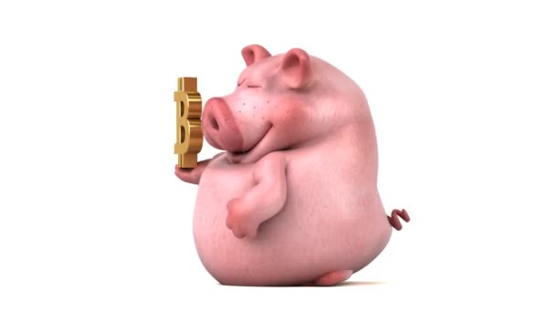 Pig Character Bitcoin Animation — Stock Video