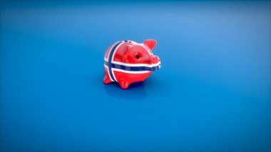 Norveç bayrağı ile Piggy banka - 3d animasyon  