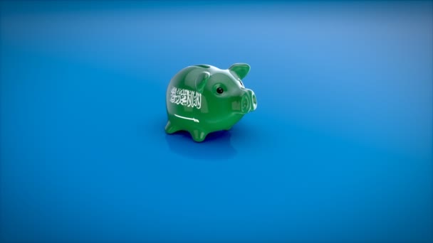 与沙特阿拉伯国旗的小猪银行 3D动画 — 图库视频影像