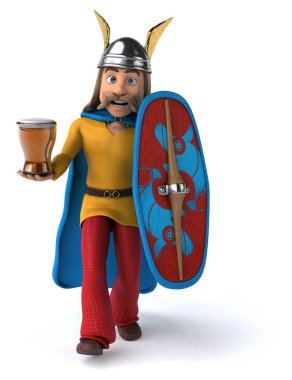 Funny cartoon character with beer  - 3D Illustration clipart