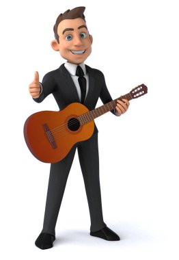 Gitar - 3d çizim ile eğlenceli çizgi film karakteri