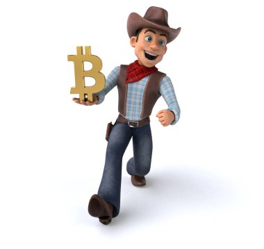 Bitcoin - 3d çizim ile eğlenceli çizgi film karakteri