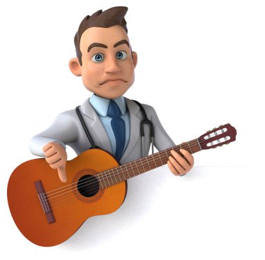 Gitar - 3d çizim ile eğlenceli çizgi film karakteri