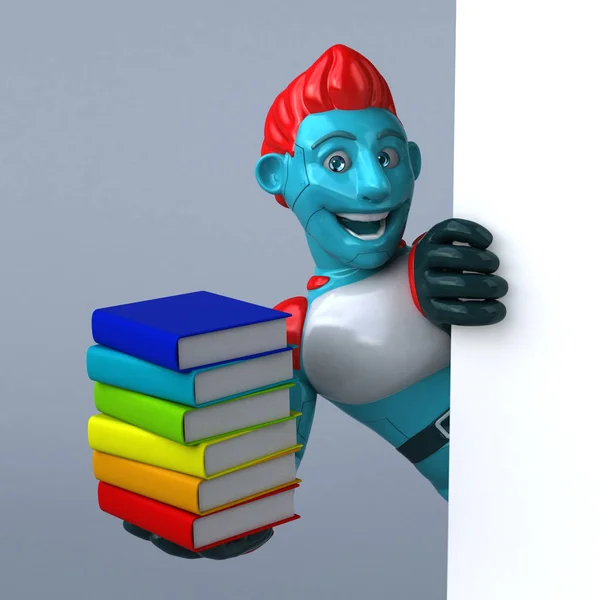 Spaß Cartoon Figur Mit Büchern Illustration — Stockfoto