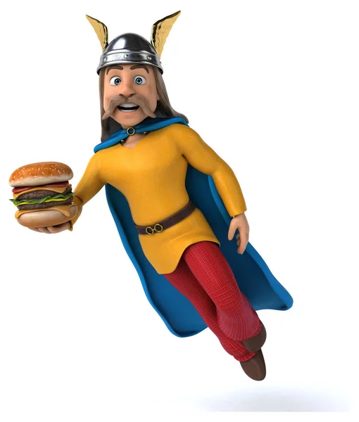 Lustige Cartoon Figur Mit Hamburger Illustration — Stockfoto