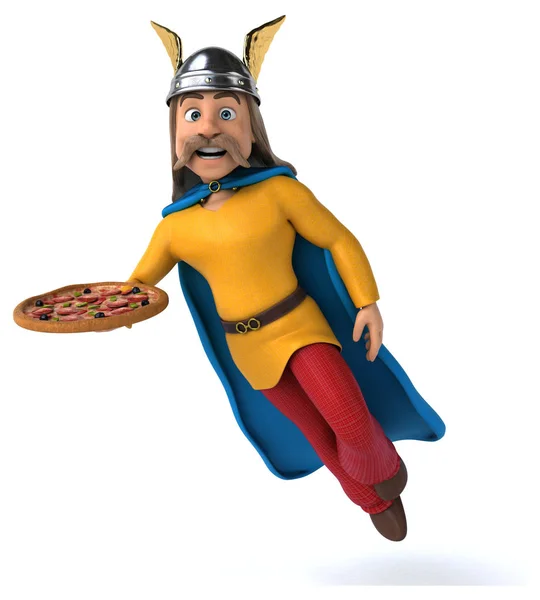 Spaß Cartoon Figur Mit Pizza Illustration — Stockfoto