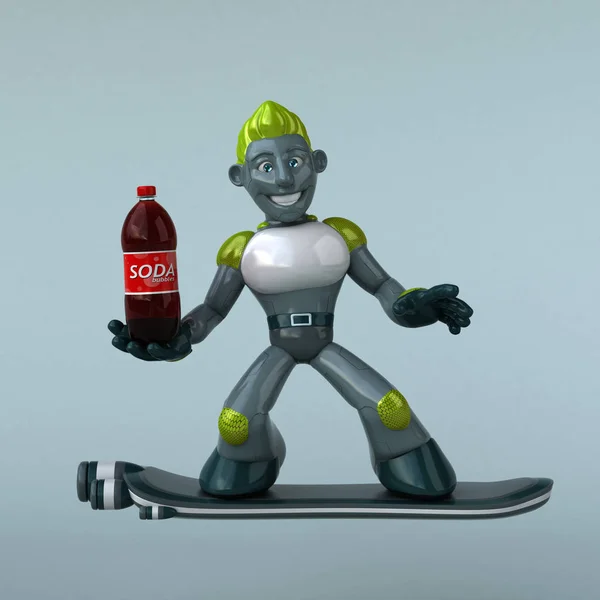 Rolig Tecknad Figur Med Soda Illustration — Stockfoto