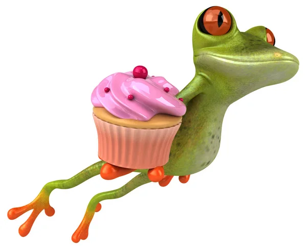 Rolig Tecknad Karaktär Med Cupcake Illustration — Stockfoto