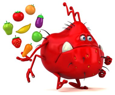 Komik çizgi film karakteri ile meyve ve sebze - 3d çizim