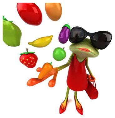 Komik çizgi film karakteri ile meyve ve sebze - 3d çizim