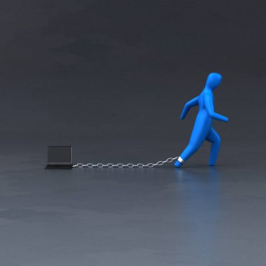 Yük sembolü ile laptop - 3d çizim