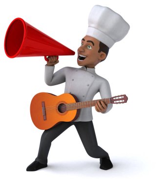 gitar ile komik karikatür karakter-3D Illüstrasyon