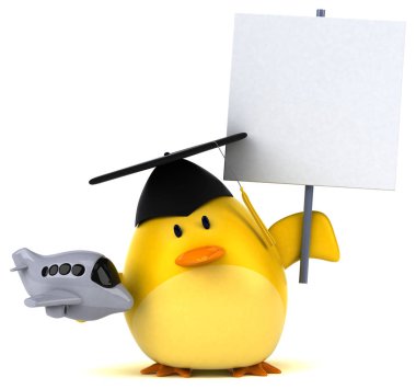 Eğlenceli çizgi film karakteri ile uçak - 3d çizim