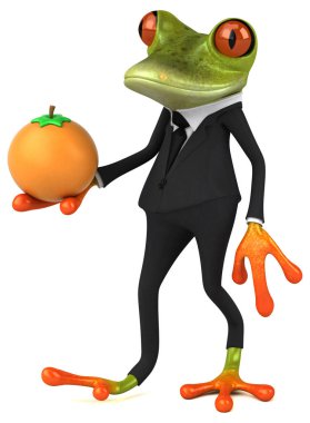Turuncu renkli eğlenceli kurbağa - 3D Görüntü