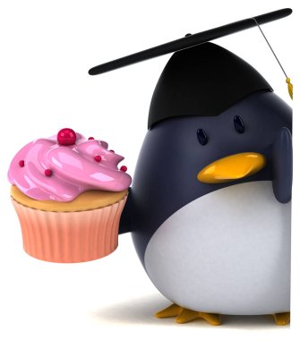 Komik karikatür karakter ile cupcake - 3d çizim