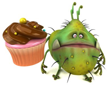 Cupcake ile Eğlenceli mikrop - 3d İllüstrasyon
