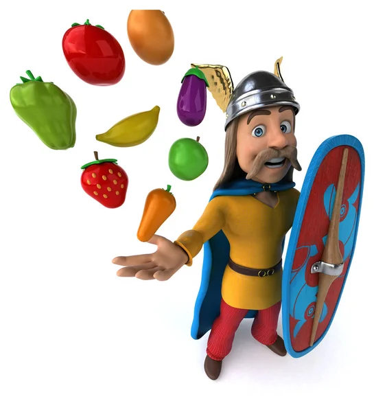 Komik Çizgi Film Karakteri Ile Meyve Sebze Çizim — Stok fotoğraf