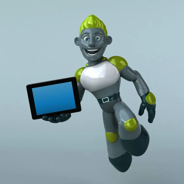 Personagem Desenho Animado Engraçado Com Tablet Ilustração — Fotografia de Stock