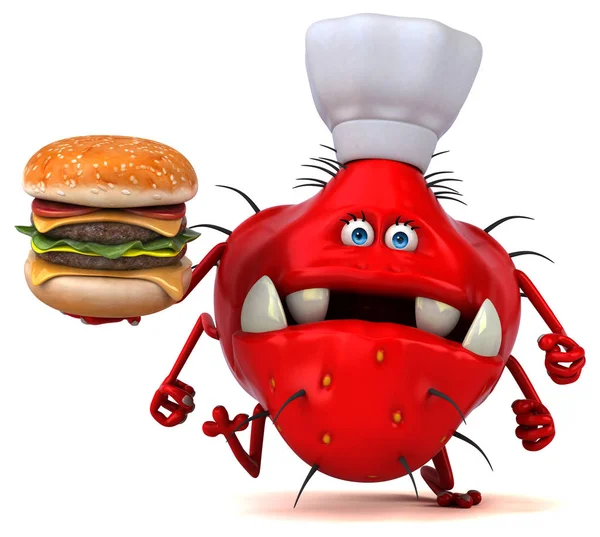 Hamburger ile Eğlenceli mikrop - 3d İllüstrasyon