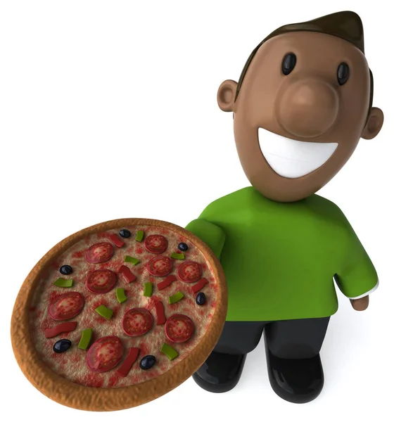 Divertido Personaje Dibujos Animados Con Pizza Ilustración — Foto de Stock