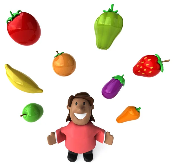 Personnage Dessin Animé Amusant Avec Des Fruits Légumes Illustration — Photo