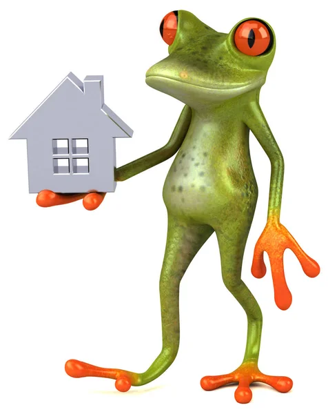 Lustiger Frosch Mit Haus Illustration — Stockfoto