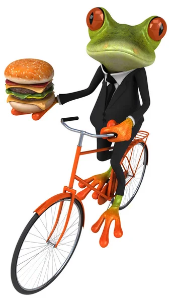 Fun Kikker Met Hamburger Illustratie — Stockfoto