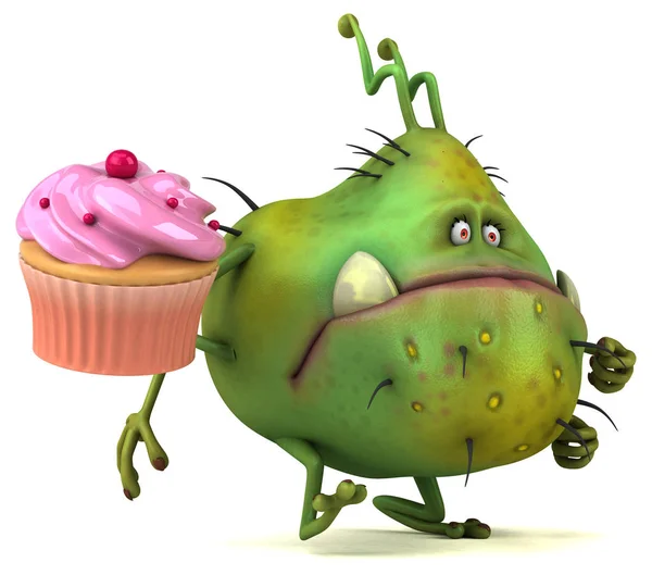 Germe Divertido Com Cupcake Ilustração — Fotografia de Stock