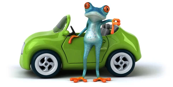 자동차 삽화를 재미있는 개구리 — 스톡 사진