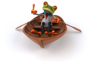 Teknede eğlenceli kurbağa - 3D Görüntü