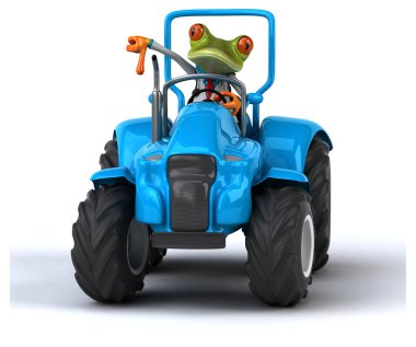 Traktördeki eğlenceli kurbağa - 3D İllüstrasyon