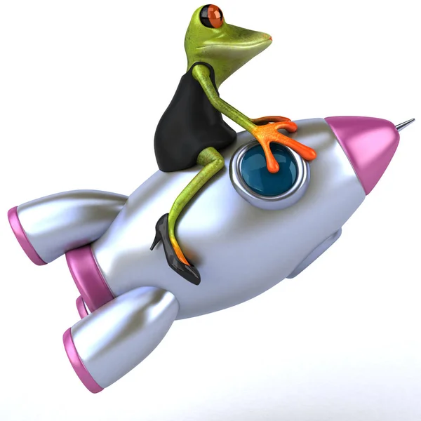 Leuke Kikker Karakter Met Rocket Illustratie — Stockfoto